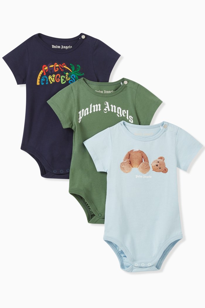 

Graphic Logo Print Bodysuit in Cotton, Set of 3, Multicolour