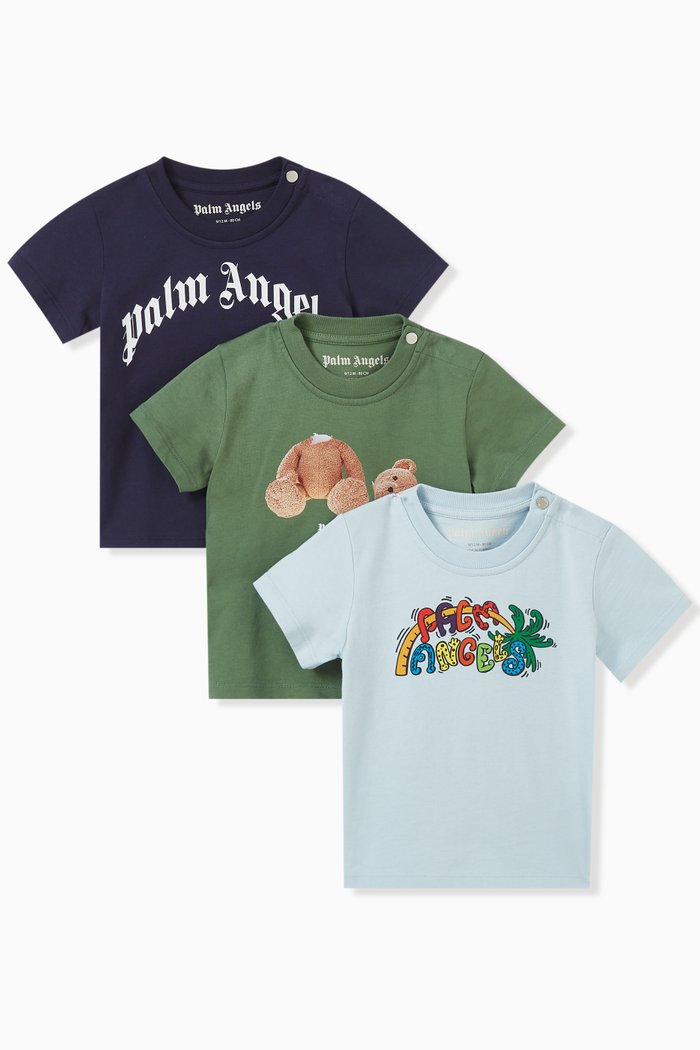 

Graphic Logo Print T-shirt in Cotton, Set of 3, Multicolour