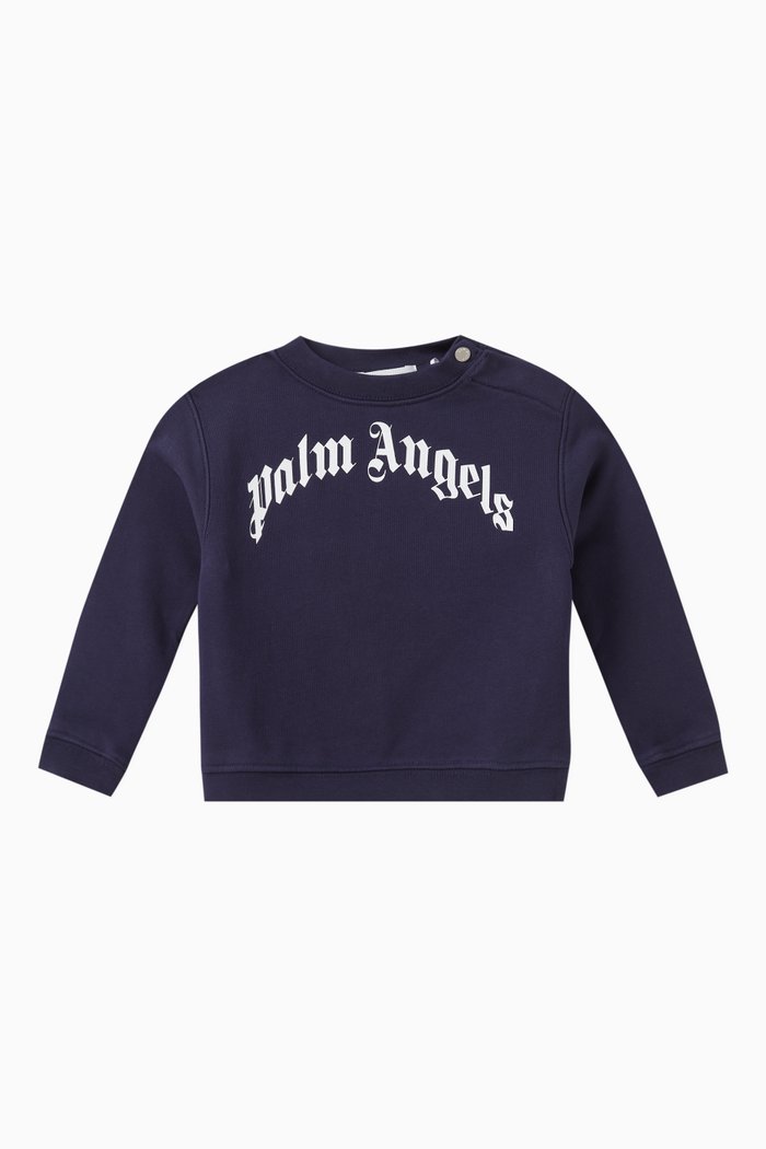 

Curved Logo Print Sweatshirt in Cotton, Blue