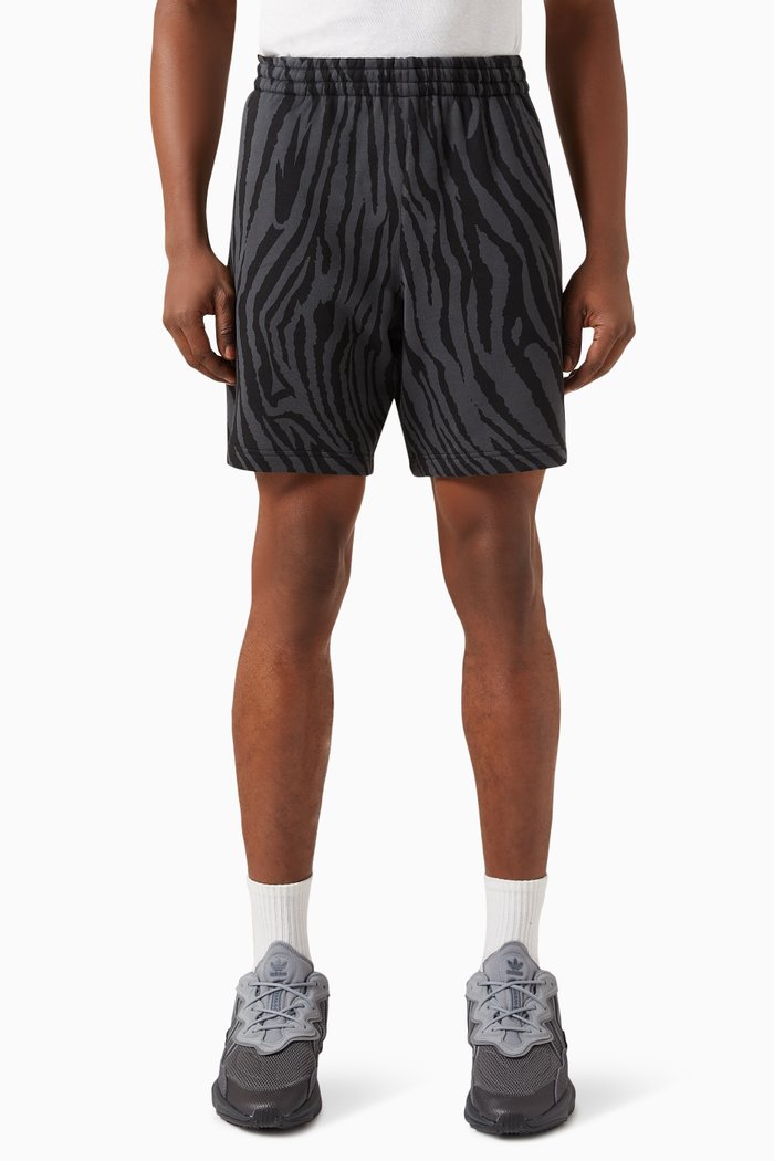 

Graphic Animal Shorts in Cotton French Terry, Black