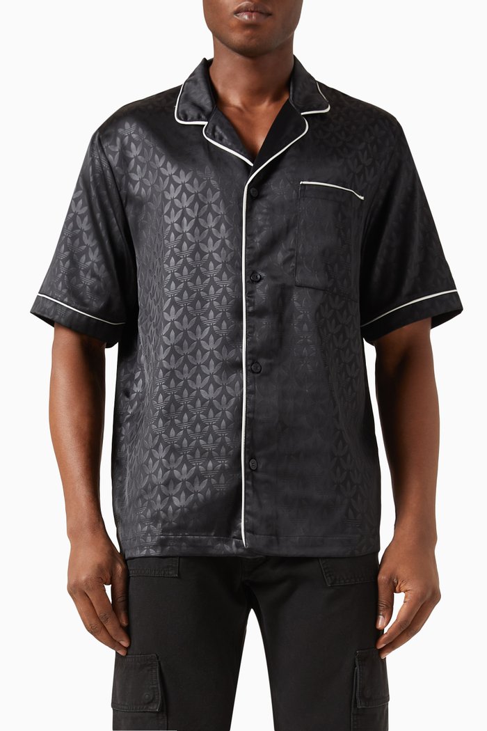 

Logo Piped Shirt in Recycled Polyester Stretch, Black