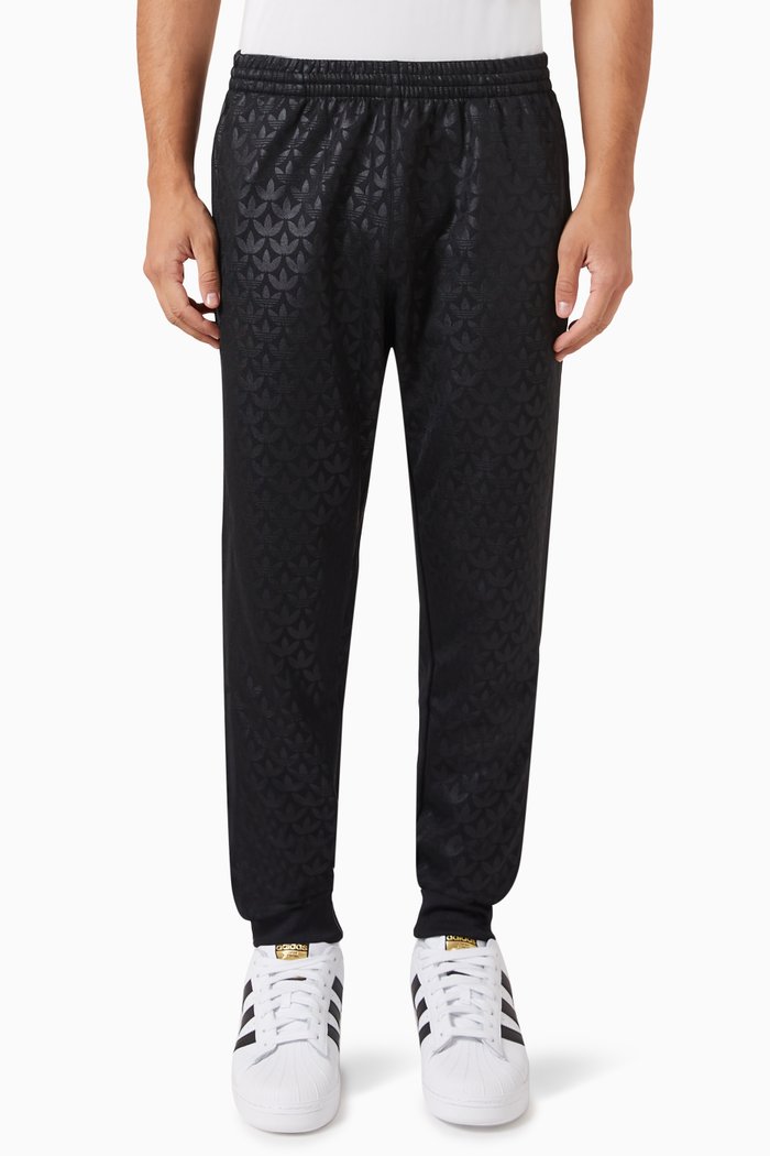 

Monogram Print Track Pants in Recycled Nylon Blend, Black