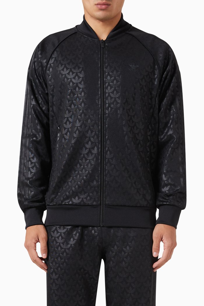 

Monogram Print Track Top in Recycled Nylon Blend, Black
