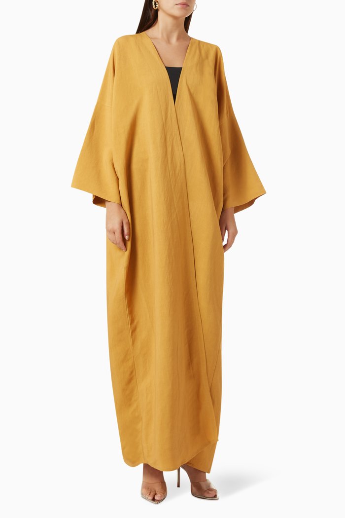 

Beaded Scarf Abaya in Linen, Yellow