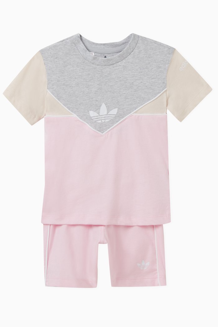 

Colour-block Logo T-shirt Set in Cotton, Pink