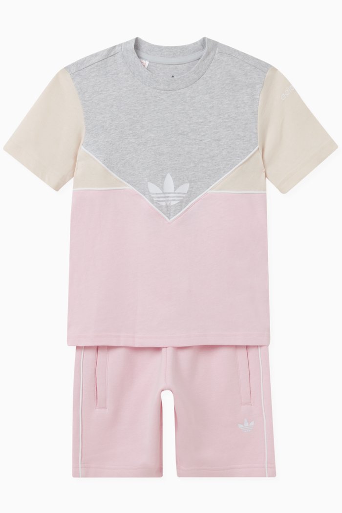 

Colour-block Logo T-shirt Set in Cotton, Pink