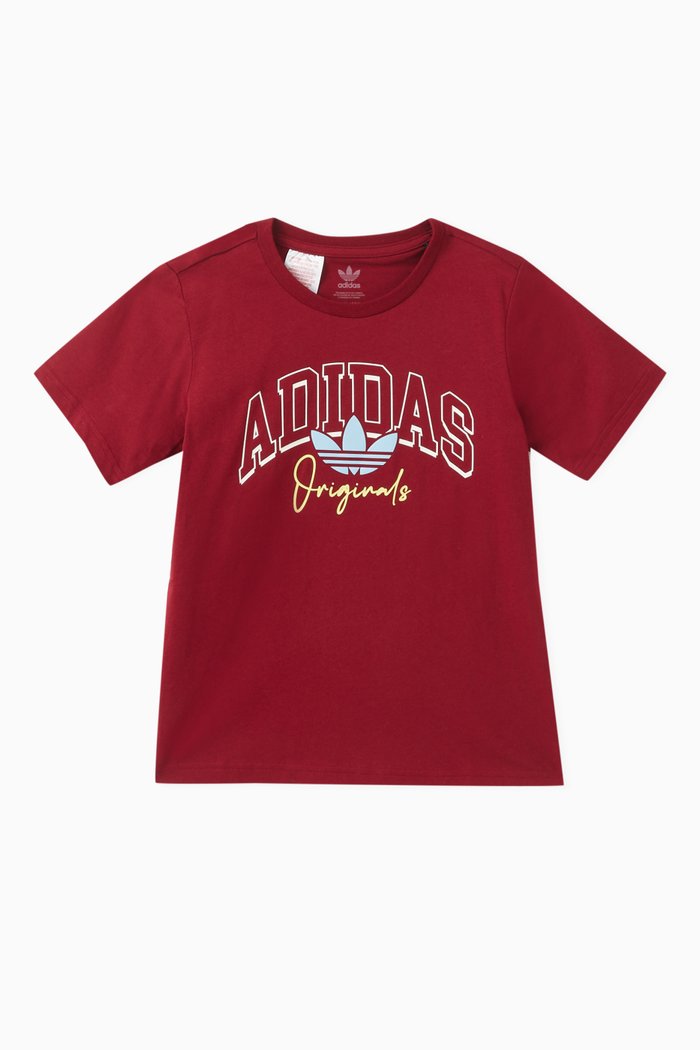 Collegiate Graphic Logo Print T-shirt in Cotton Jersey, Red