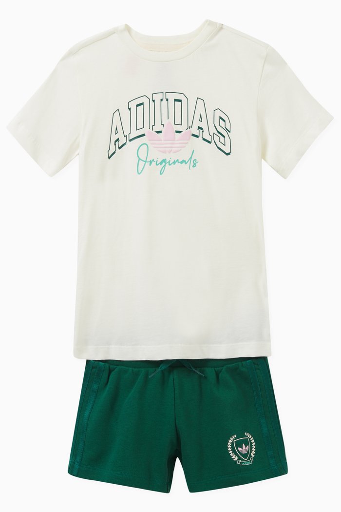 Collegiate Graphic T-shirt & Shorts Set in Cotton, White