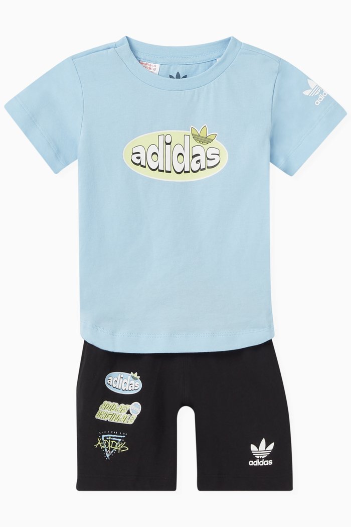 

Graphic T-shirt & Shorts Set in Cotton Jersey, Blue