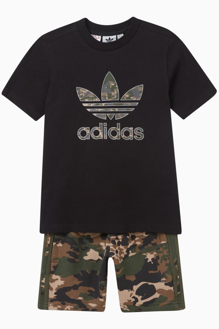 Camouflage Logo-detail T-shirt Set in Cotton, Black