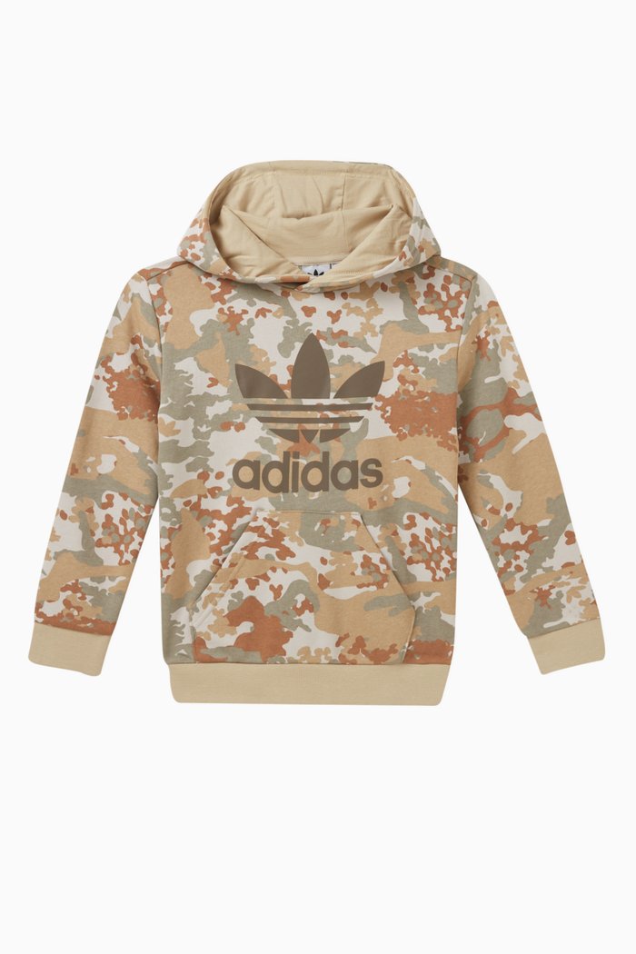 Camouflage-print Logo Hoodie in Cotton, Neutral