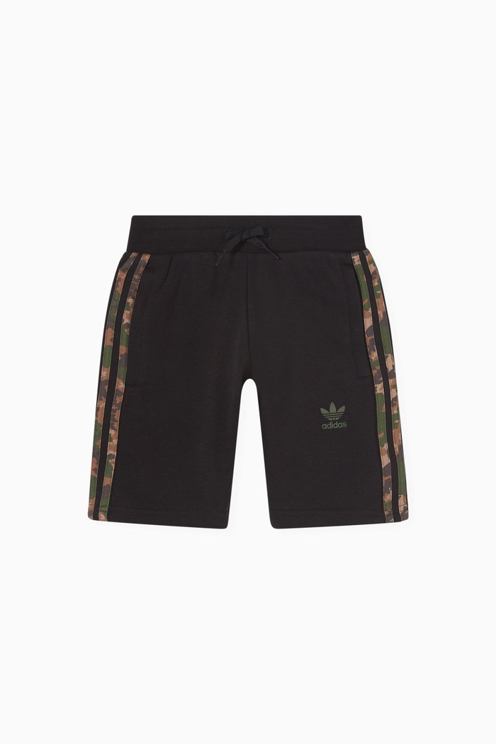 

Camo-striped Shorts in French Terry, Black