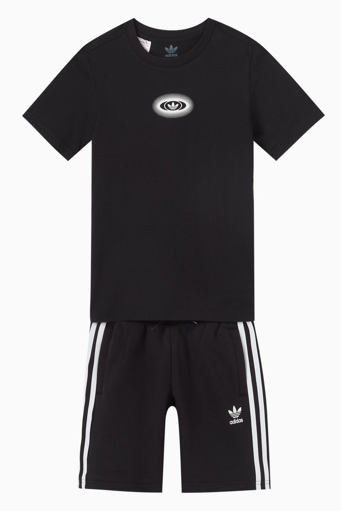 

Rekive T-shirt & Shorts Set in Jersey & Fleece, Black