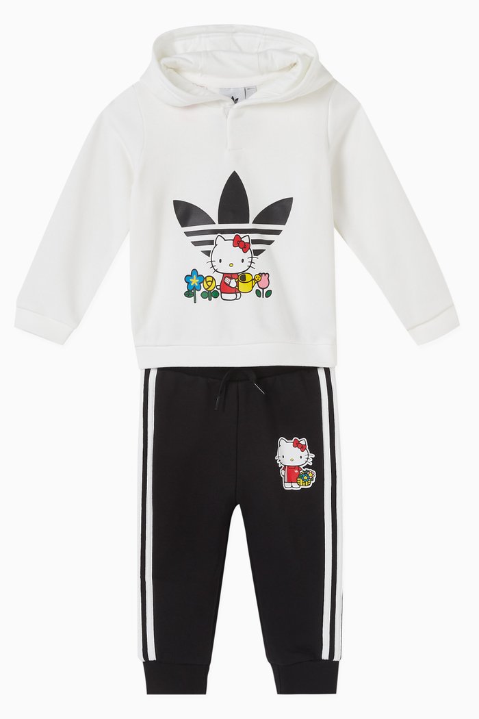 x Hello Kitty Logo Hoodie & Sweatpants Set in French Terry, White