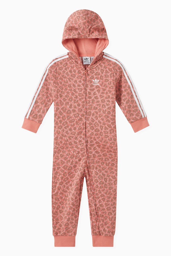 

Animal Print Hooded Bodysuit in French Terry, Pink
