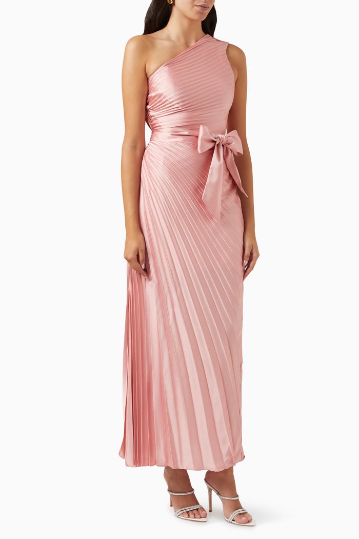 

Estelle Pleated Maxi Dress in Satin, Pink