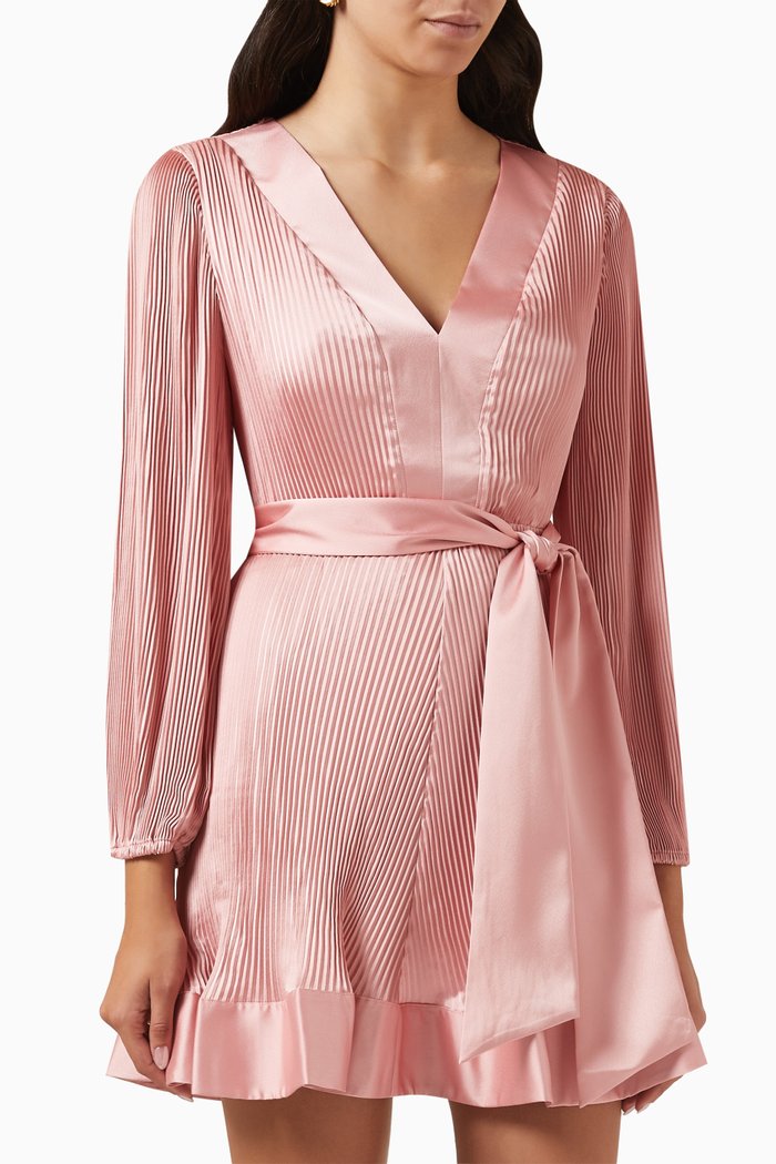

Liv Pleated Mini Dress in Satin, Pink