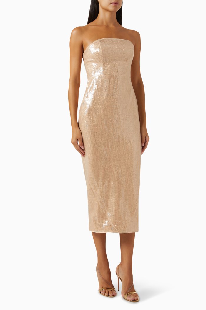 

Kalt Midi Dress in Coated Mesh, Gold