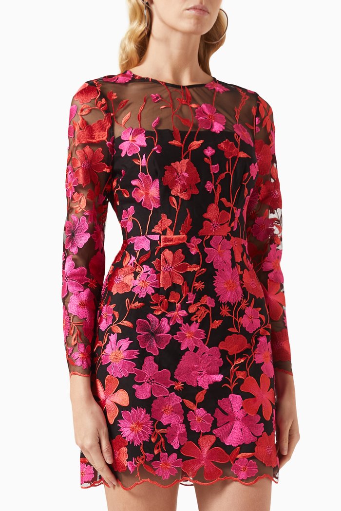 

Scottie Floral Embroidered Mini Dress in Lace, Pink