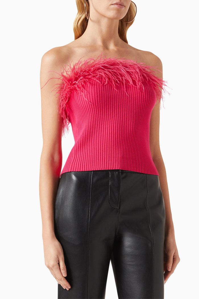 Feather Strapless Top, Pink