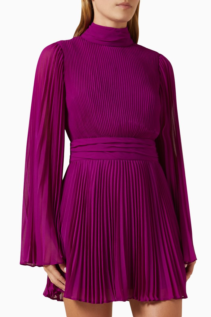 

Rosemary Mini Dress in Pleated Chiffon, Purple