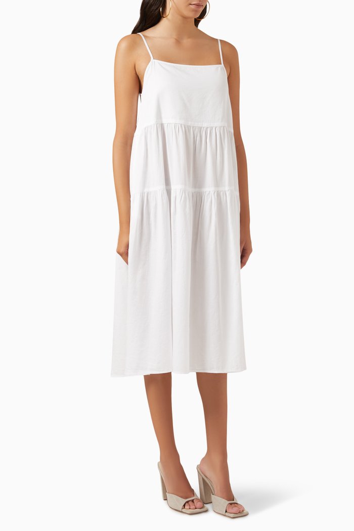 

Strappy Tiered Dress in Cotton, White
