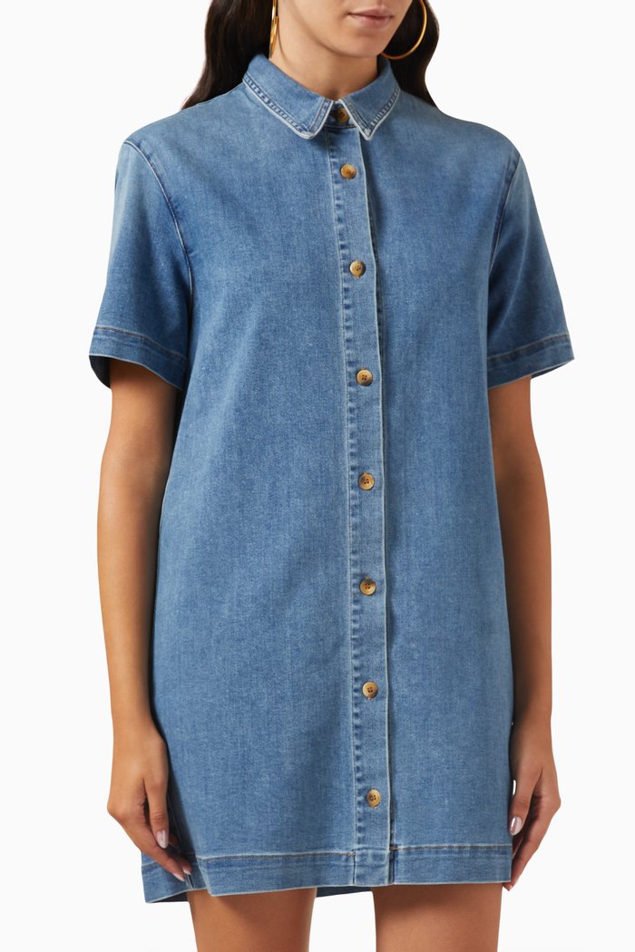 

Mini Shirt Dress in Denim, Blue