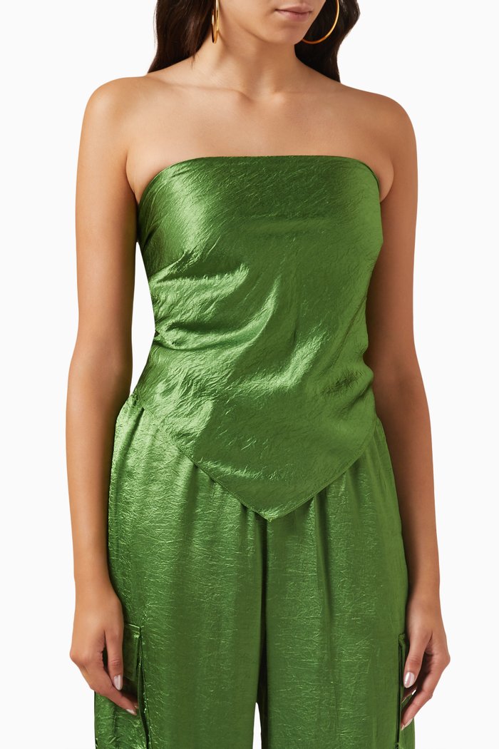 Textured Scarf Top in Satin, Green