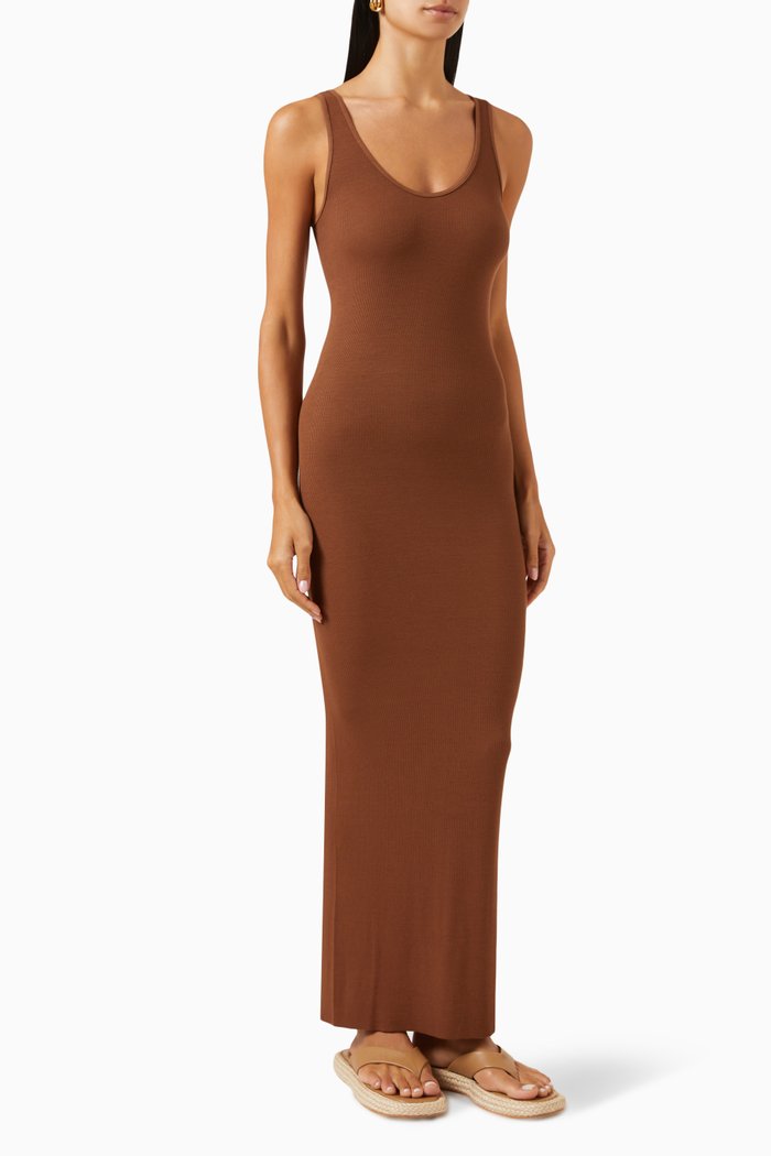 

Tank Maxi Dress in Silk-blend Knit, Brown