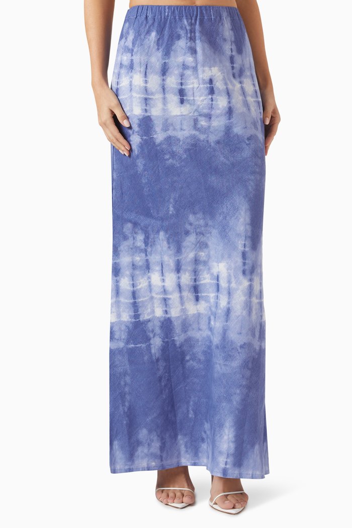 

Davina Bias Skirt in Linen, Blue