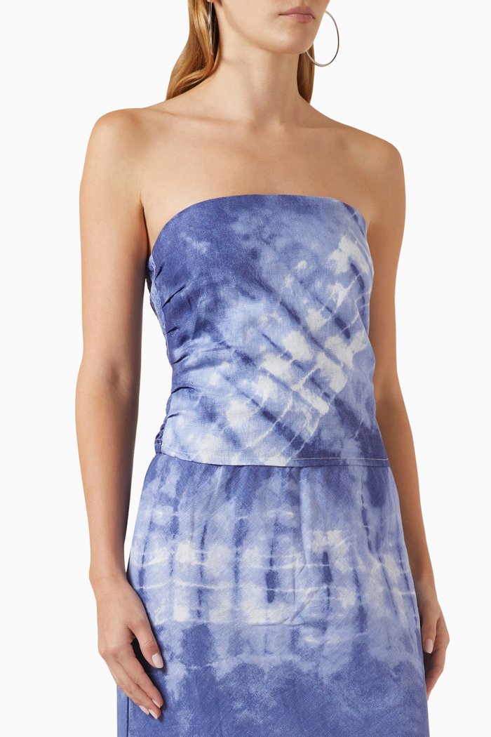 Praiyah Strapless Top in Linen, Blue