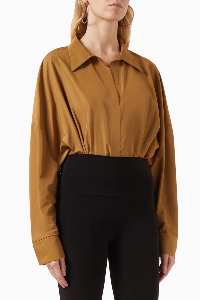 

Super Oversized Boyfriend Shirt Bodysuit in Polyester, Brown
