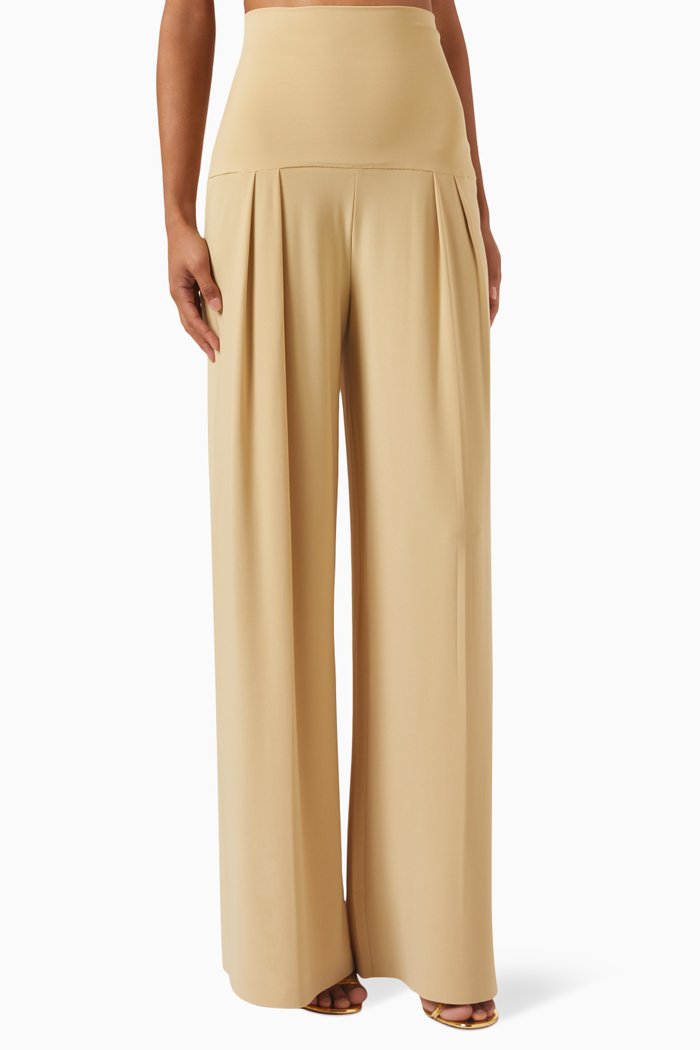 

High-waist Pleated Pants in Poly Lycra, Neutral