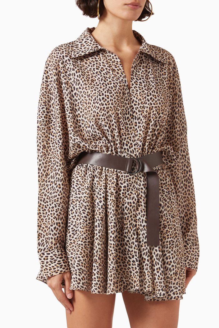 

Super Oversized BF Mini Shirt Dress in Georgette, Brown