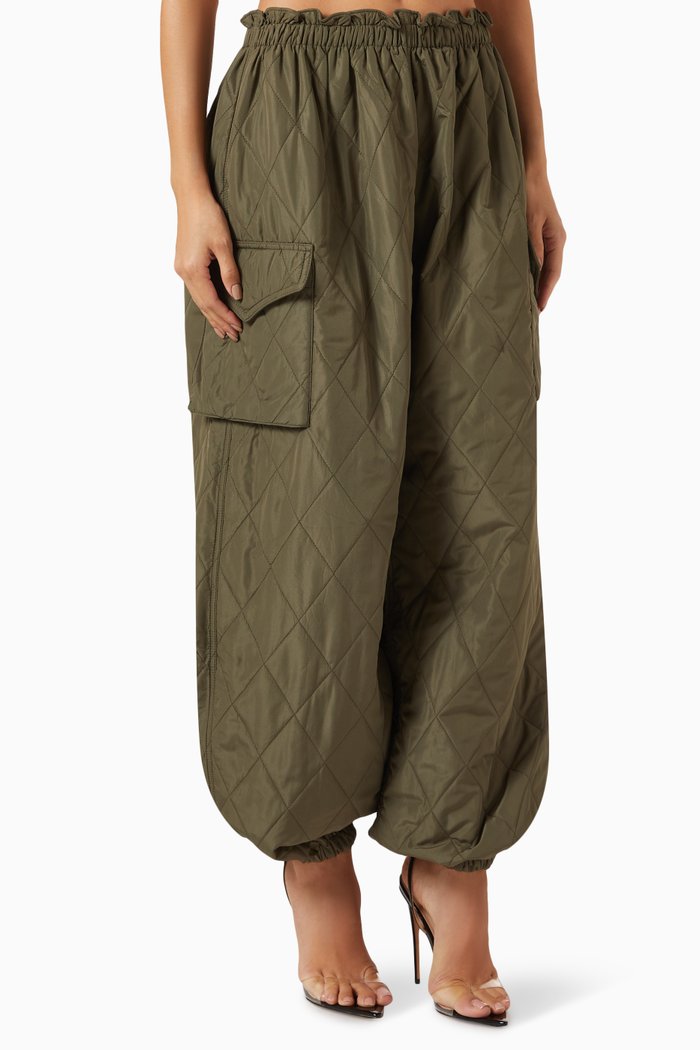 

Quilted Oversized Cargo Pants, Green