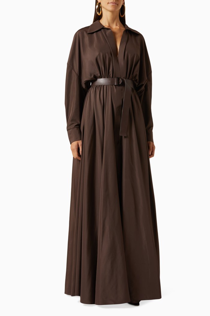 

Oversized Boyfriend Flared Shirt Gown, Brown