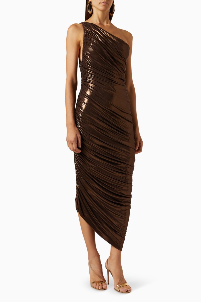 

One-shoulder Draped Gown, Brown