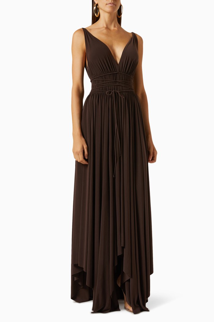 

Goddess Draped Maxi Dress, Brown