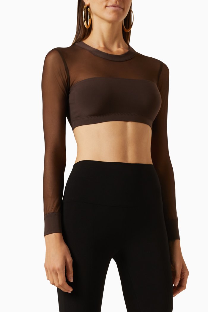 

Banded Crewneck Cropped Top, Brown