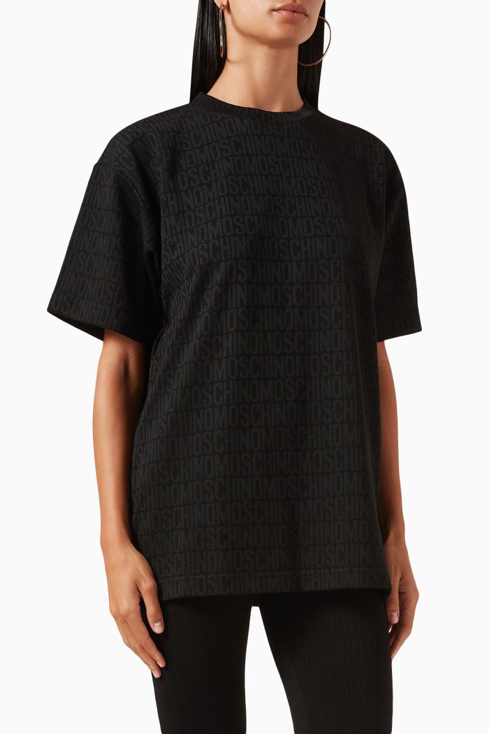 

All-over Logo T-shirt in Cotton-blend Jersey, Black