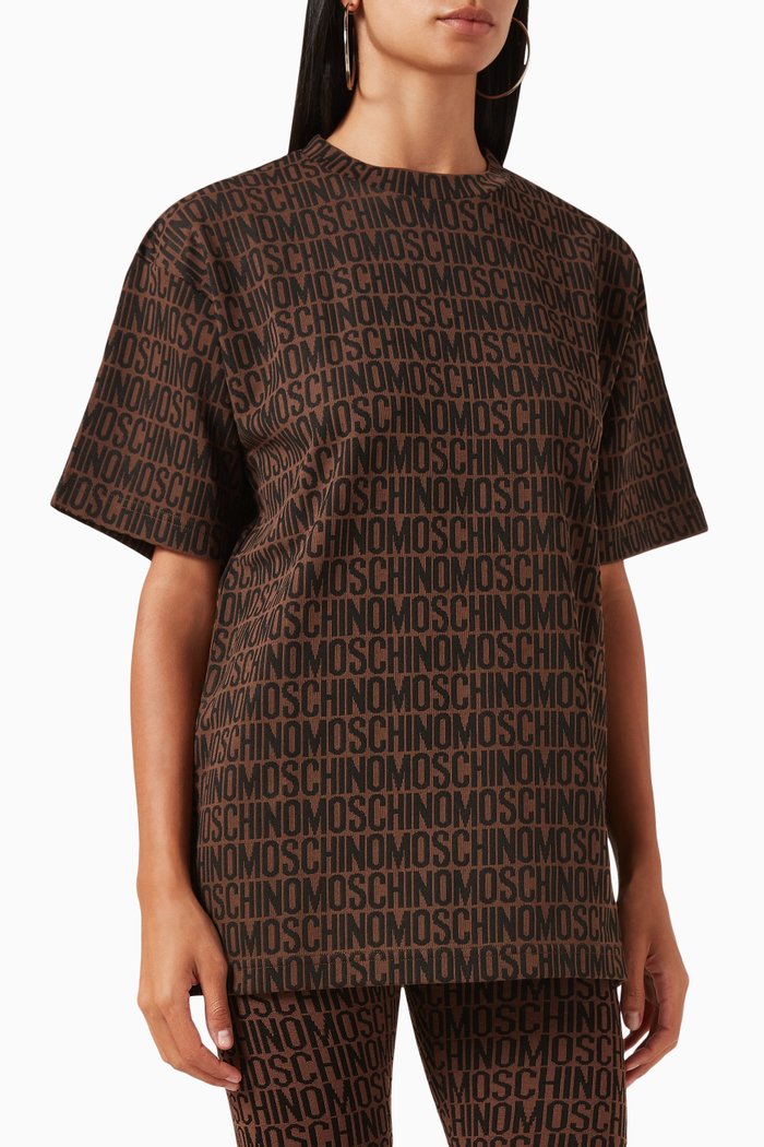 

All-over Logo T-shirt in Cotton-blend Jersey, Brown