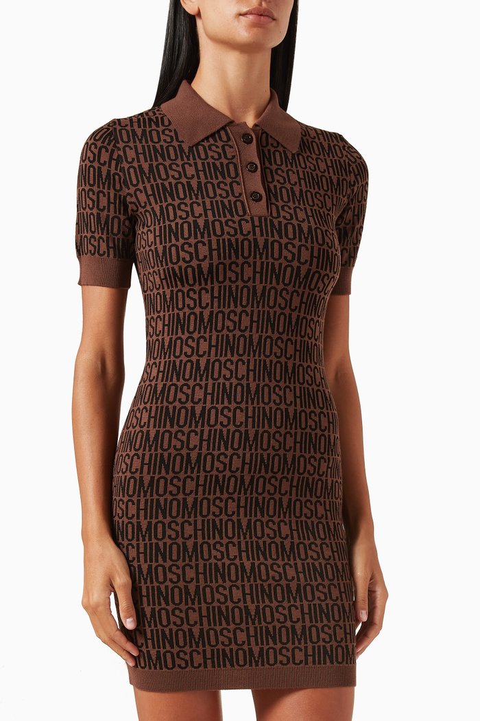 

All-over Logo Mini Dress in Wool-knit, Brown