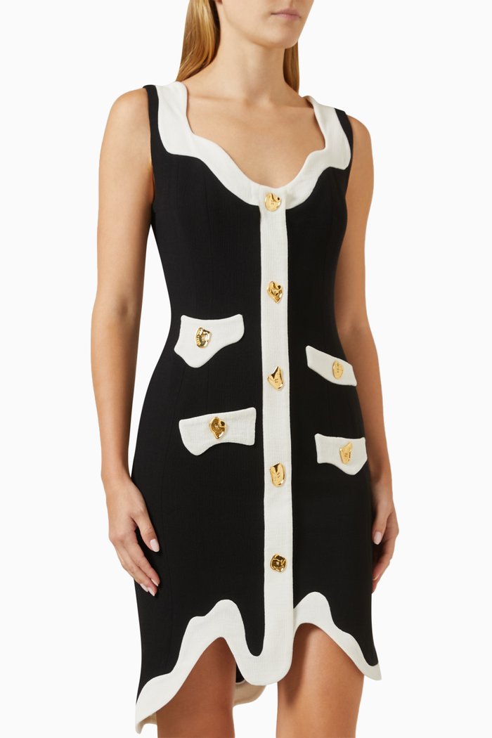 

Morphed Effect Stretch Mini Dress in Crêpe, Black