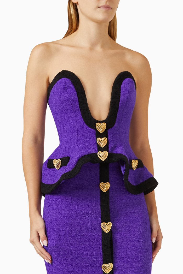 

Heart Buttoned Bouclé Corset Top in Wool, Purple