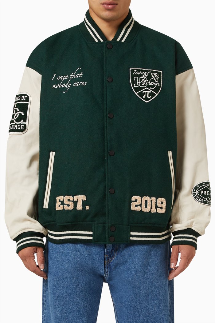 

Varsity Established Jacket in Leather, Green