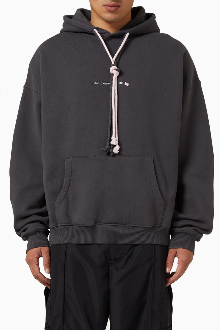 

Graphic Print Hoodie in Cotton, Grey