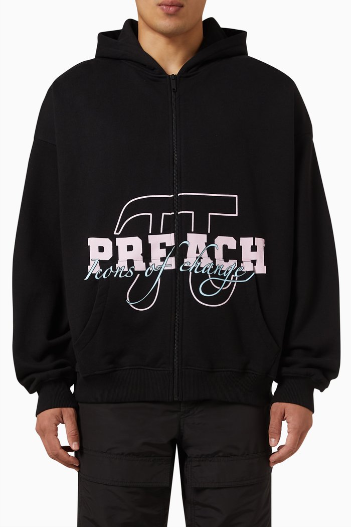 

Varsity Zip Sweatshirt in Cotton, Black