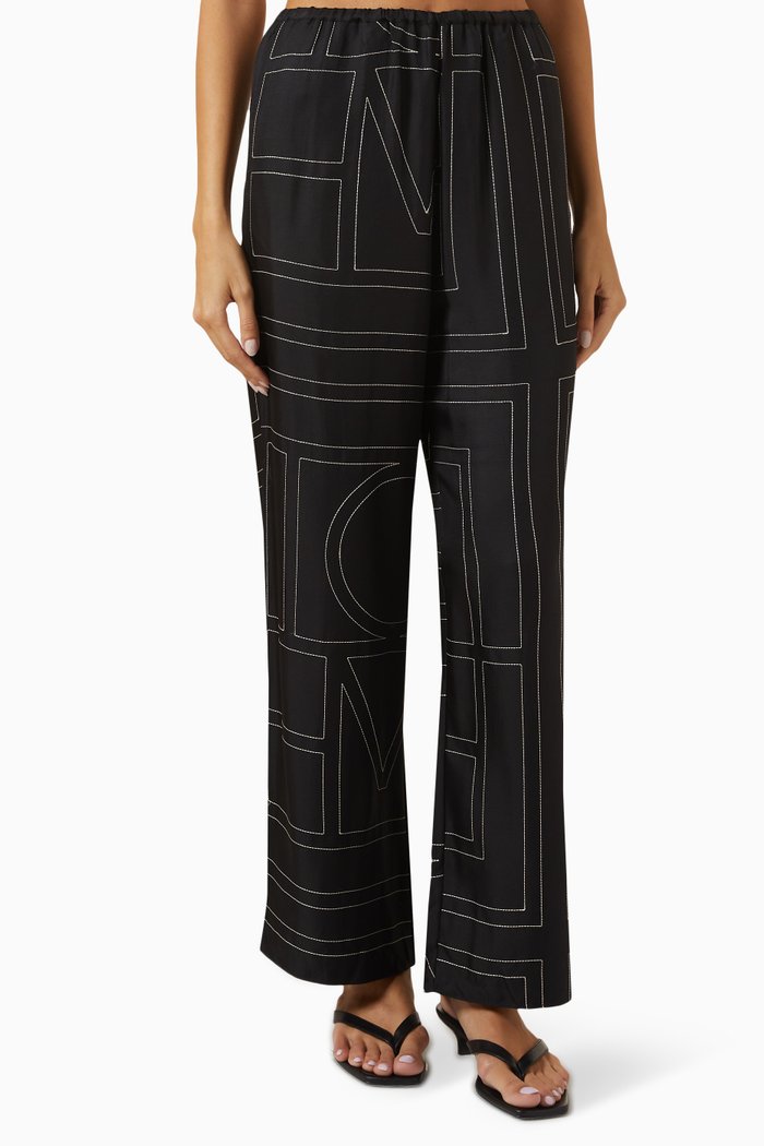 

Monogram Pyjama Pants in Silk, Black