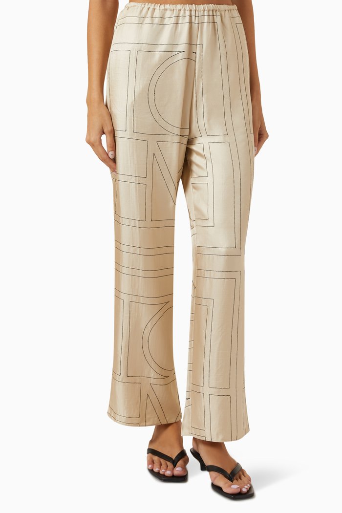 

Monogram Pyjama Pants in Silk, Neutral