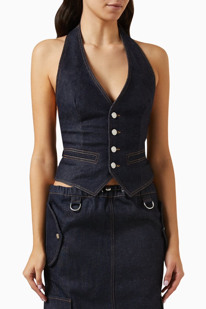 

Halterneck Vest in Denim, Blue